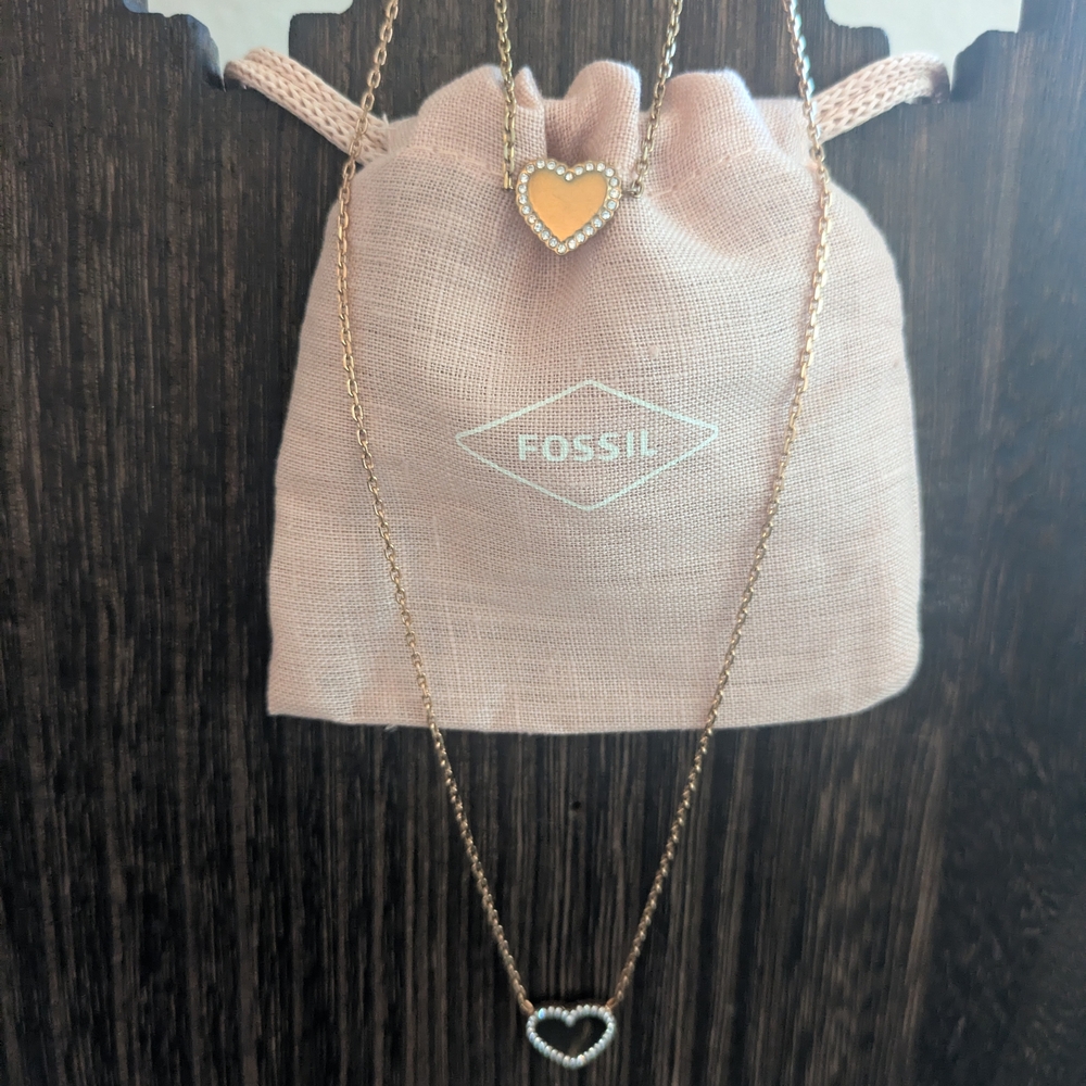Fossil Rose Gold Heart Necklace And Matching Heart Bracelet Set - 🤎🩷🤎🩷